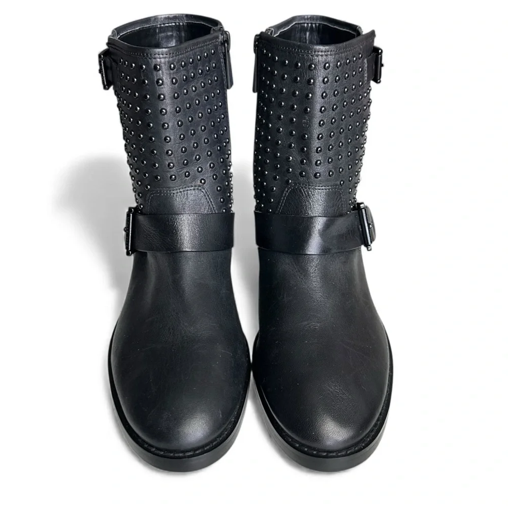 Michael Kors Reeves Studded Moto Boots Black Leather Dark Academia Biker Size 7